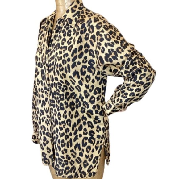 VTG Stunt 100% Silk Leopard Print Button Front Blouse Top S #303B - Picture 4 of 7